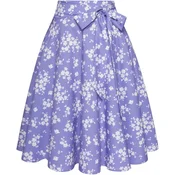 Žensko krilo Belle Poque vintage A-kroj, vijolično s cvetličnim vzorcem, dolžina do kolen, okrasna pentlja v pasu, plisiran spodnji del, udobna mešanica poliestra in elastana, velikost S, elegantno