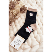 Womens warm socks with teddy bear, black