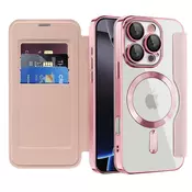 Etui SmartMag Book z Magsafe tehnologijo in RFID denarnico za iPhone 16 Pro - pink
