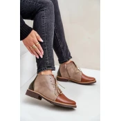 Nobo Leather Ankle Boots On A Flat Heel Brown Zazoo 4078