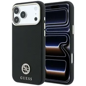 Premium ovitek Guess Grained Leather Round Strass Logo MagSafe za iPhone 17 Pro Max/18 Pro Max - black