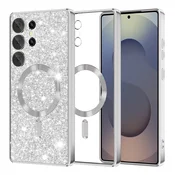 TPU gel ovitek Techsuit Luxury Glitter MagSafe za Samsung Galaxy S25 Ultra - silver