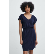 Lanena haljina Gant boja: tamno plava, mini, širi se prema dolje
