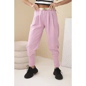 Kesi Włoski Womens cotton high-waisted pants with a belt dark pink