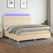 Greatstore Box spring postelja z vzmetnico LED krem 200x200 cm blago