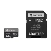 Platinet PLATINET microSDXC + ADAPTER SD 64GB razred 10 U3 A1 90MB/s [43999]
