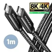 AXAGON BUCM4X-CM10AB NewGEN+ kabel USB-C USB-C, 1 m, USB4 Gen 3x2, PD 240W 5A, 8K HD, ALU, oplet, črn