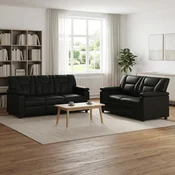 vidaXL Kavčna garnitura 2 pcs Črna Umetno usnje