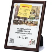 Nikcorp Leseni okvir za fotografije 3-B Jena A5 15x21 cm iz masivnega borovega lesa temno rjav, akrilno steklo pleksi, 13 mm letvica, 11 mm višina, stojalo in obešalnik, MDF zadnja stena, navpično ali
