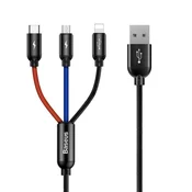 BASEUS 3-v-1 kabel USB-A – micro USB / iPhone Lightning / USB-C, 3,5 A, 0,3 m – črn