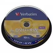 VERBATIM DVD+RW mediji 4x, 10pcs cakebox 43488