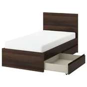 STORKLINTA Posteljni okvir z 2 predaloma, temno rjava imitacija hrasta/Lönset, 90x200 cm