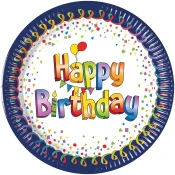 Barviti rojstnodnevni papirnati krožniki z napisom Happy Birthday, set 8 kosov, 20 cm