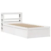 Vidaxl Posteljni okvir z vzglavjem bel 90x200 cm trdna borovina