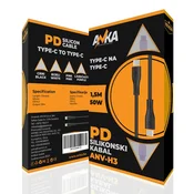 PD SILIKONSKI KABAL TYPE-C NA TYPE-C ANV-H3 1,5M LJUBICASTI AN-KA