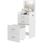 Homestar Komplet toaletne mize 3-v-1 z ogledalom in stolčkom 48x40x90 cm bela