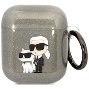 Karl Lagerfeld Etui Karl Lagerfeld Glitter Karl&Choupette za AirPods 1/2 - črno