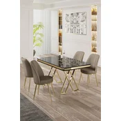Hanah Home Set Trpezarijski sto i 4 stolice, Bež-crni
