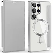 GS Ovitek za Samsung Galaxy S25 Ultra z naslonom, RFID denarnica MagSafe z zaščito kamere, srebrn