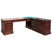 Casa Padrino luxury mahogany corner desk dark brown/green 225 x 200 x H. 80 cm - Solid wood office table - Mahogany office furniture - Luxury office furniture
