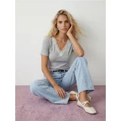 Sinsay - Rebrasta bluza sa cipkastim izrezom - tamno siva
