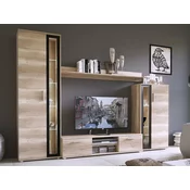 Set za dnevni boravak Bristol 102 Country hrast, Crna, Odvojeni dijelovi, Sa TV stolom, Kaljeno staklo, Laminirani iveral, 182x256x40cm