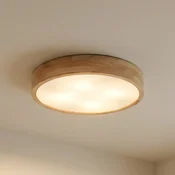 Lindby stropna svetilka Tanju, premer 60 cm, 5-kraka, kavčukovo drevo, E27 - Dnevna soba/jedilnica - Podeželska hiša/Rustikalna - svetlo leseno, belo