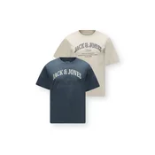 JACK & JONES Majica JJEDENVER bež/temno siva/bela