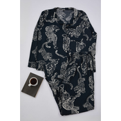 Trendyol Curve Anthracite Shirt Collar Animal Patterned Woven Pajama Set