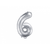 PartyDeco Mini balon iz folije - številka 6 srebro 35cm