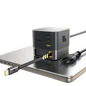 BASEUS Super GaN stolni stanica za brzo punjenje 100W 3x USB-C 1x USB-A uvlačiv sa kabelom crno
