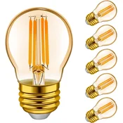 Nikcorp LED vintage filament set 6 Topla E27 4,5 W jantarová 2200 K P45/G45 350 lm ciepła kula golf ball pr. 3,2 cm h 9,7 cm 230 V