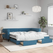 Greatstore Izvlečna dnevna postelja s predali modra 100x200 cm žamet