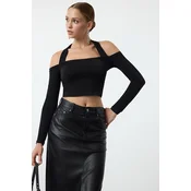 Trendyol Black Square Neck Crop Knit Blouse