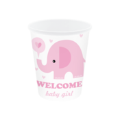 Kozarčki za baby shower z rožnatim slončkom 220 ml, 6 kosov