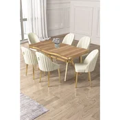 Hanah Home trpezarijski set Pem, sto i 6 stolica, ploca u dekoru Hazar, zlatne noge, krem tkanina Babyface