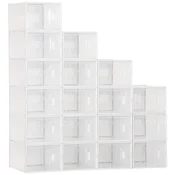HOMCOM Modularna obutvena polica z 18 kockastimi zabojniki in magnetnimi vrati, kockasti shranjevalni zabojniki iz PP, 25x35x19 cm, bela in prozorna