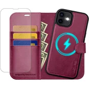 OCASE snemljiv ovitek denarnica za iPhone 12/12 Pro – bordo + zaščitno steklo, MagSafe