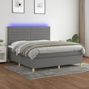 Krevet box spring s madracem LED tamnosivi 160x200 cm tkanina