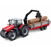 BBurago Kmetija 10cm Traktor Massey FERGUSSON 8740S - lesena prikolica