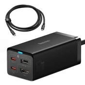 Baseus brzi punjač GaN5 Pro HUB HDMI 2 x USB-C / USB-A / HDMI 4K 30Hz 1.5m crni + USB-C kabel - USB-C 100W 40Gb/s (USB4) 1m (CCGP110201)