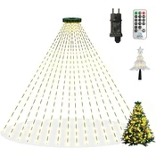 Nikcorp LED božične lučke z obročem 300 LED, 10 pramenov 2 m, za smrečico 1,5–2,4 m, 8 načinov, 4 stopnje svetlosti, časovnik, IP65, zunanja in notranja uporaba, bela svetloba, vključena zvezda, 31V varno