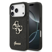 Guess GUHCP17LHG4SGK silikonski ovitek za iPhone 17 Pro - črn z bleščicami in zlatim logom
