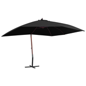 Viseci suncobran s drvenim stupom 400 x 300 cm crni