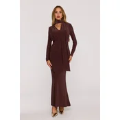 Made Of Emotion Womans Elegant maxi dress with a sash - brown