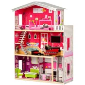 ECO TOYS Drvena kucica za lutke sa liftom Malibu Residence, Ciklama