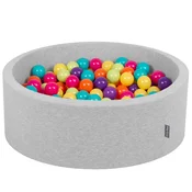 shumee KiddyMoon suhi okrogli bazen z žogicami 7 cm svetlo siva: svetlo zelena-rumena-turkizna-oranžna-temno roza-vijolična 90x30cm/300 žogic penasta igrača za bazen