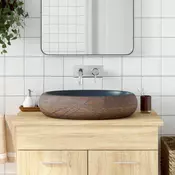 Nadgradni umivaonik smede-plavi ovalni 59x40x15 cm keramicki