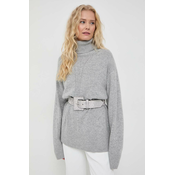 Pulover s dodatkom vune Trussardi za žene, boja: siva, lagani, s dolčevitom