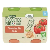 Blédina The 6 Month ORGANIC Harvest - Small Vegetable/Meat Jars - Tomatoes Rice Veal 2x200g